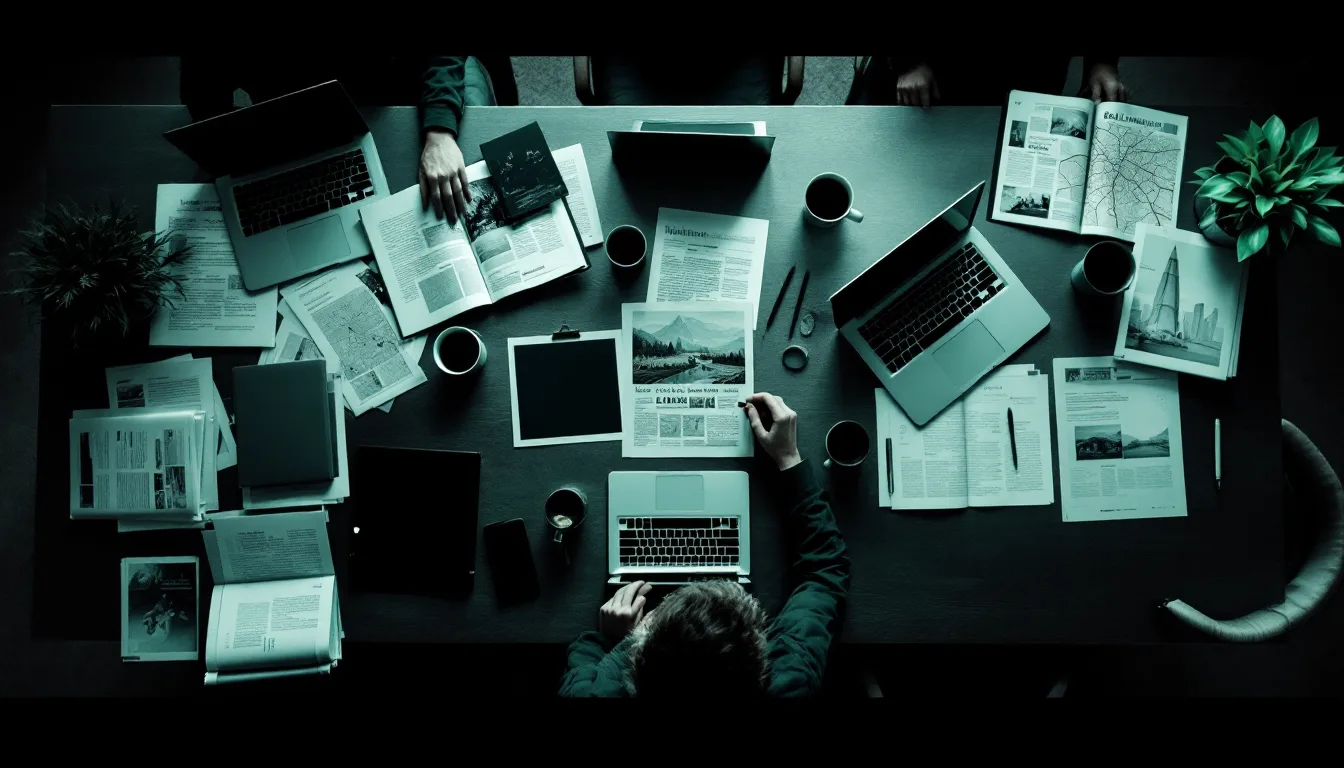 Aerial view of a Thornwood editorial table